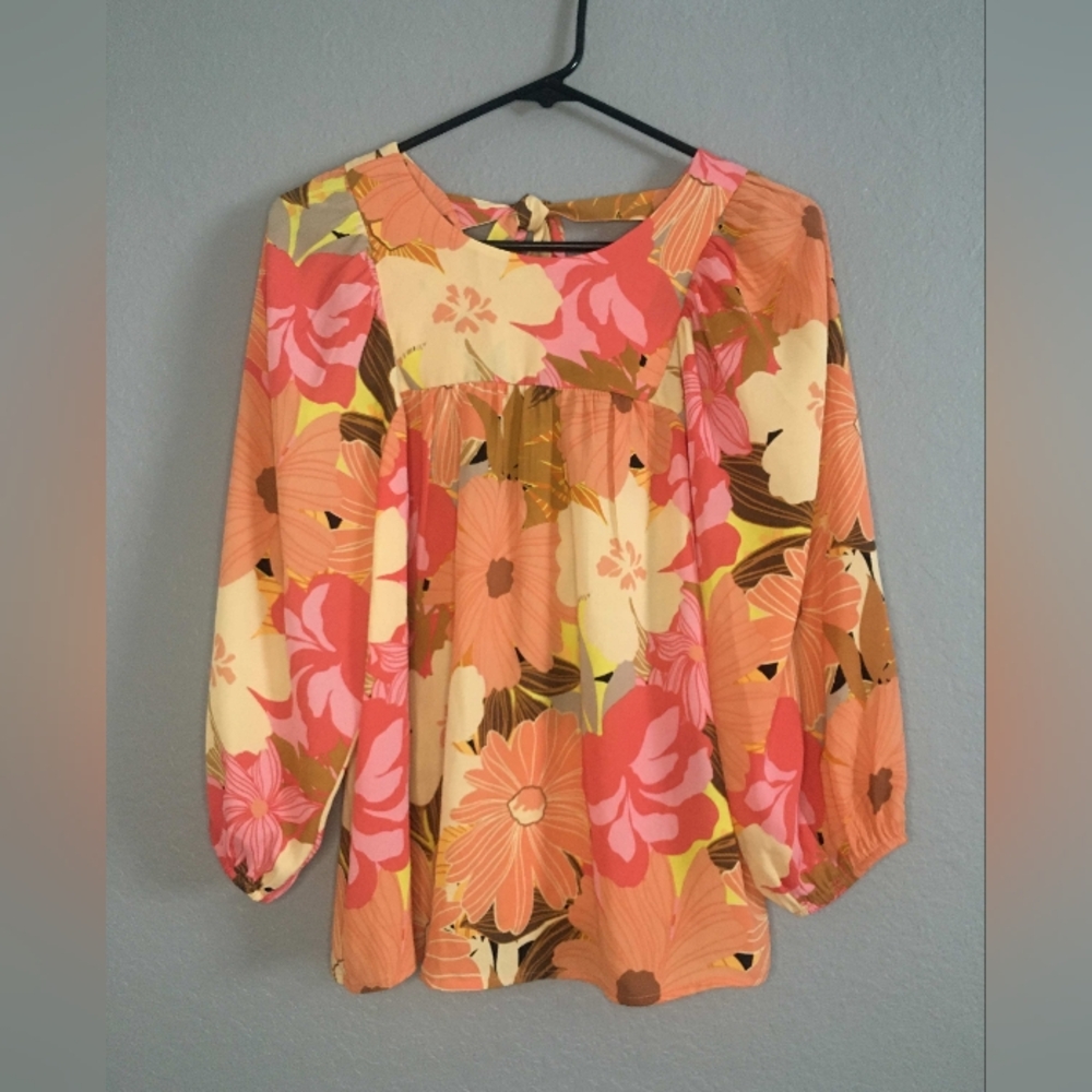 Floral Women's Top - Pink and Orange